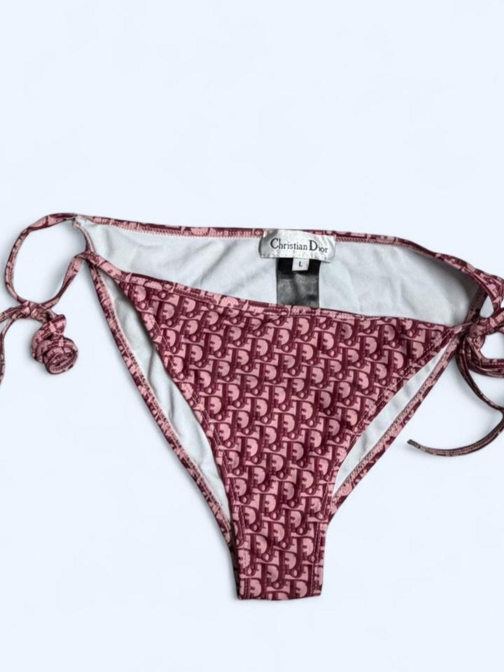 Dior Rose Pink Logo-Print Tie-Side Bikini Bottom